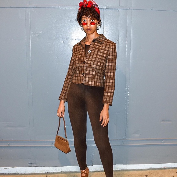 Field & Manor brown checkered blazer sz 8P - Picture 6 of 6